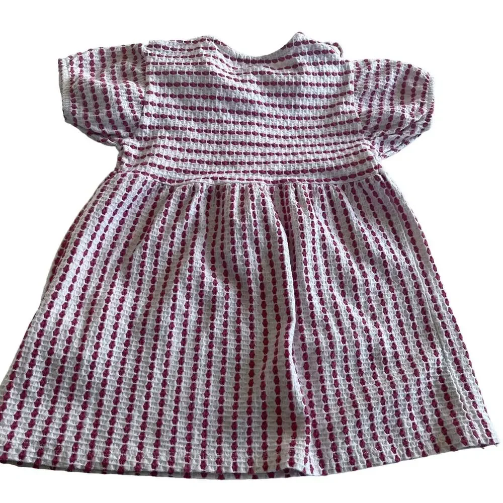 Zara Girls Short Sleeve Textured Stripe Ruffled Trim Neck Dress 12-18 Months